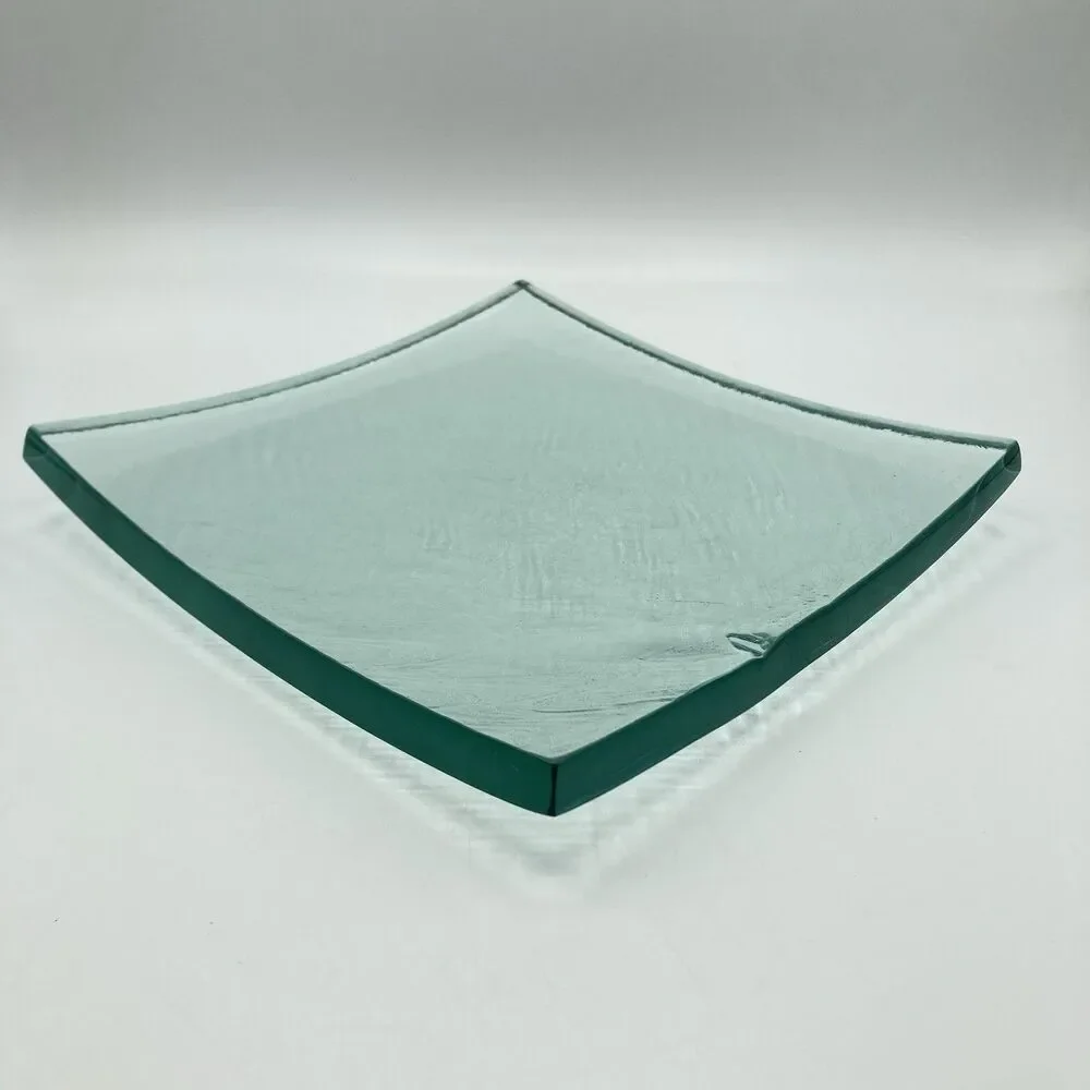 Vintage Annieglass Slab Platter Tray Modernist Art Glass Signed Green 8” Square